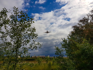 Fototapeta na wymiar Planes take off from the viewpoint of aircraft, Prat de Llobregat