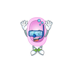 cartoon drawing concept of pertussis wearing cool Diving glasses ready to swim