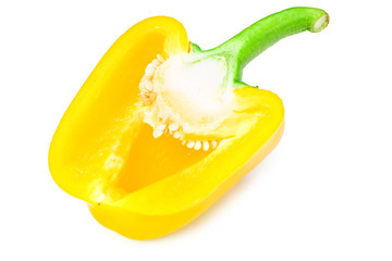 Fototapeta na wymiar cut slices of yellow sweet bell pepper isolated on white background
