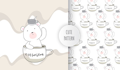 Flat cute animal baby bear cartoon seamless pattern for kids