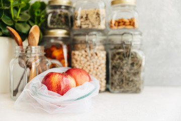 Food set. Raw cereals, pasta, groats, organic legumes and useful seeds in glass jars.