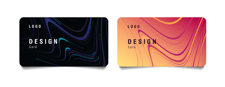 Set of discount or bank cards with fluid premium texture in two colors, dark and loght pink gold, business layout graphic element