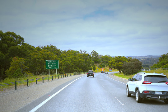 On the motorway M1 from Adelaide to Hahndorf an early German settlement (South Australia)