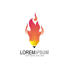Pencil logo with fire design template, Education icons, Flame and  pencil logo