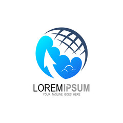 Arrow logo vector template, Globe logo and arrow icons, Cloud logo 