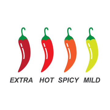 Spicy chili pepper level labels. isolated on white background