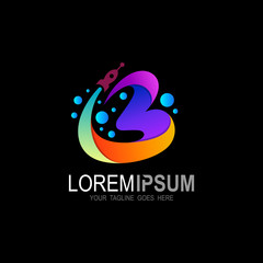 B logo and rocket design combination, Galaxy icon, Discovery logo