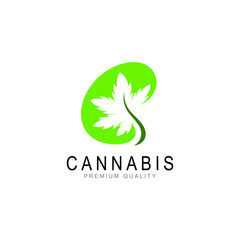 Letter C logo with cannabis design nature