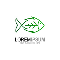 Fish logo with leaf design nature, Line icons, restaurant logo