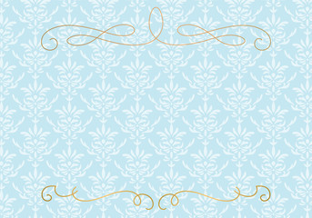 ダマスク柄背景ブルーと飾り罫