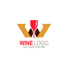 Wine logo, Letter W and wine logo design template vector illustration
