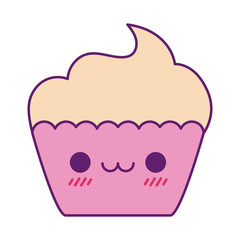 Kawaii cupcake cartoon line and fill style icon vector design