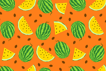 Sweet watermelon vector seamless pattern. Summer organic pattern for fabric, textile, wallpaper, calendar and decoration design. Vegetarian healthy food illustration
