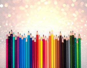 School colorful pencils on white background . Top view. Back to school concept.