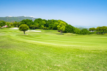 Golf Course with beautiful green field. Golf course with a rich green turf beautiful scenery.