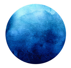 A creative blue round hand drawn watercolor background. Picturesque watercolor background