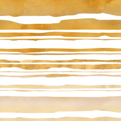 The set of  the horizontal yellow (brown) stripes hand drawn in watercolor isolated on a white background. 