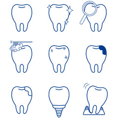 Illustration set of tooth icons in various states