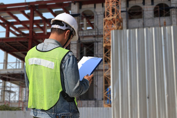Construction workers holding boards to write work