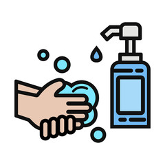 Fototapeta premium Hand sanitizer. Alcohol cleansing agents kill most bacteria, fungi, and stop viruses like coronavirus. Vector illustration of icon