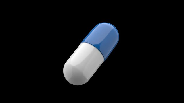 White-Blue pills isolated rotating. Seamless looping. Alpha channel / Luma matte. 4K UHD. 3d rendering. 