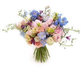 wedding pink and blue bouquet isolated on white