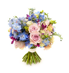 wedding pink and blue bouquet isolated on white