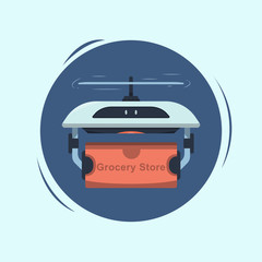 Lovely delivery drone. Drone delivery your package. Grocery store using drone to delivery. Flat illustration EPS.10.