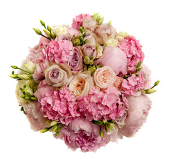 pink wedding bouquet. High angle of view