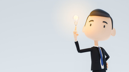 Businessman in a suit thinking concept question mark in the light bulb 3D rendering.