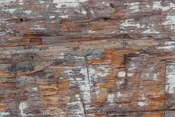 Background from old ragged boards with traces of old paint, scratches, scuffs and cracks.