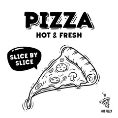 Hand drawn pizza slice. Doodle illustration