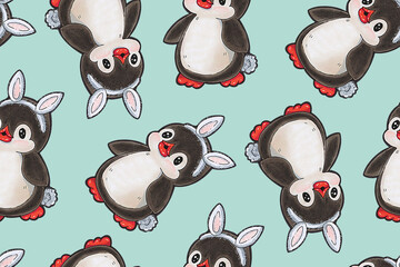 Seamless pattern with cute penguins