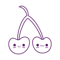 Kawaii cherry cartoon line style icon vector design