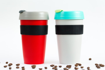 coffee cup and coffee beans, Keep cup on white background with coffe beans