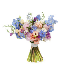 wedding pink and blue bouquet on white