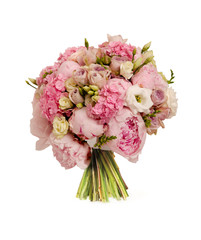 pink wedding bouquet with roses and peony