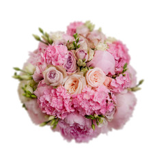 pink wedding bouquet with roses and peony