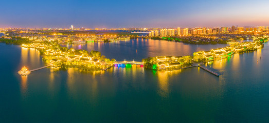 Aerial photo of ligongdi, Jinji Lake scenic spot, Suzhou City, Jiangsu Province, China