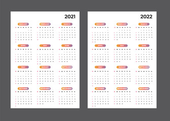 2021-2020 Calendar - illustration. Template. Mock up. Vector calendar