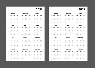 2021-2020 Calendar - illustration. Template. Mock up. Vector calendar
