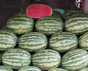 Full frame shot of raw watermelon for sale in local market.background, farmer fruit market.