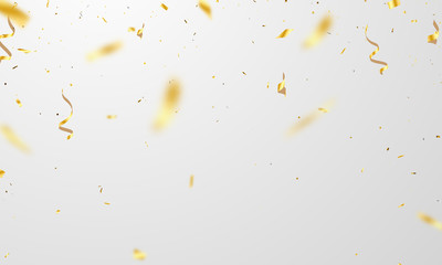 Fototapeta premium Celebration background template with confetti gold ribbons. luxury greeting rich card.