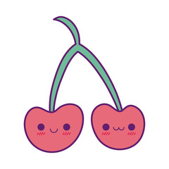 Kawaii cherry cartoon line and fill style icon vector design