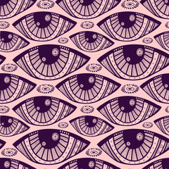 Seamless pattern with ornamental eyes. Vector pattern for textile and wallpaper design. Whimsical eyes Fashion background.