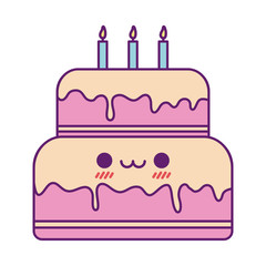Kawaii cake cartoon line and fill style icon vector design