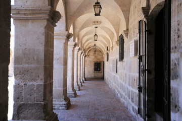 Colonnade of the cloister of the company church in Arequipa