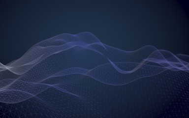 Abstract landscape on a blue background. Cyberspace grid. hi tech network. 3d technology illustration. 3D illustration