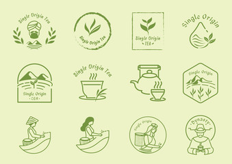 single origin tea badge logo design set