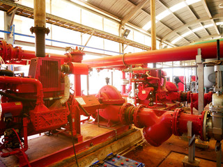Diesel engine driven fire pump in industrial or factory, Main equipment technology for fire protection system, safety concept